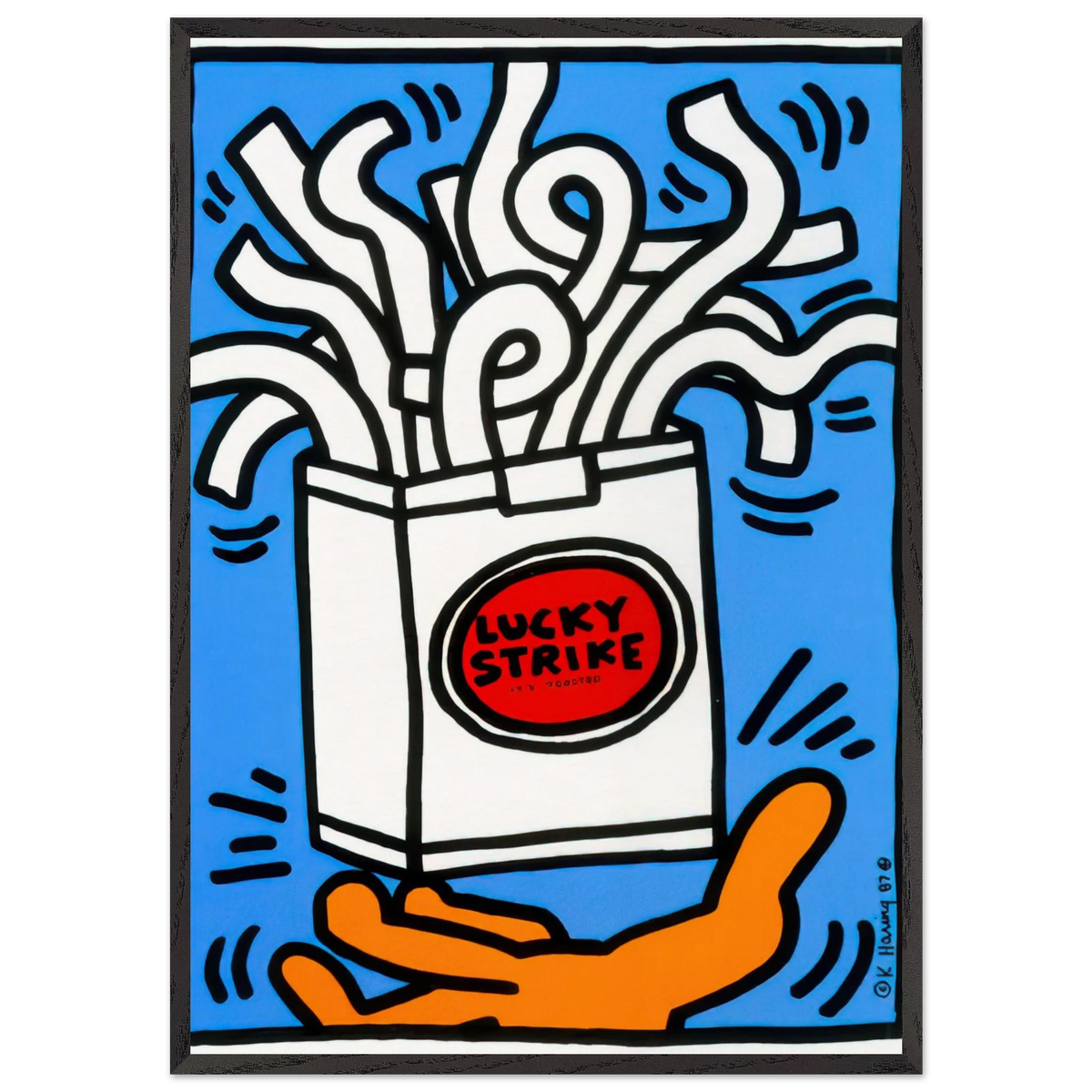 LUCKY STRIKE 1987 N1 - Keith Haring 70x100 cm / 28x40 inches Framed Art Print – Black Wooden Frame
