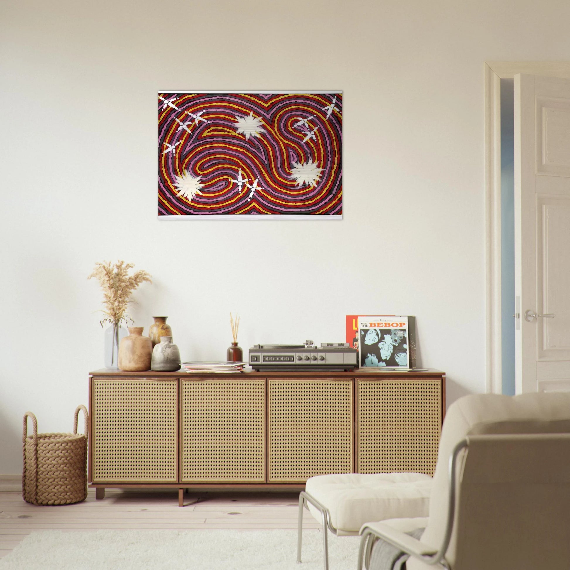 Rêve Ver De Terre Et Du Corbeau - 1999 - Clifford Possum Tjapaltjarri Brushed Aluminum Print - 70x100 cm / 28x40 inches | Clifford Possum Tjapaltjarri Aluminum Print | Clifford Possum Tjapaltjarri Prints