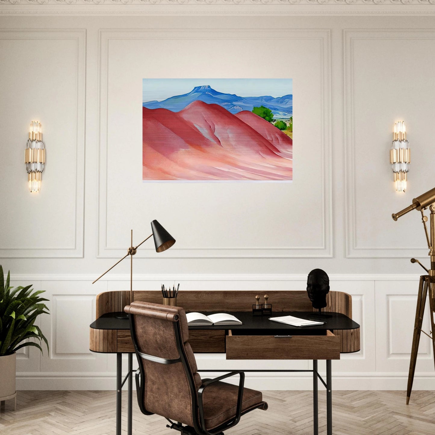 Red Hills and Pedernal - Georgia O'Keeffe Brushed Aluminum Print - 70x100 cm / 28x40 inches | Georgia O'Keeffe Aluminum Print | Georgia O'Keeffe Prints
