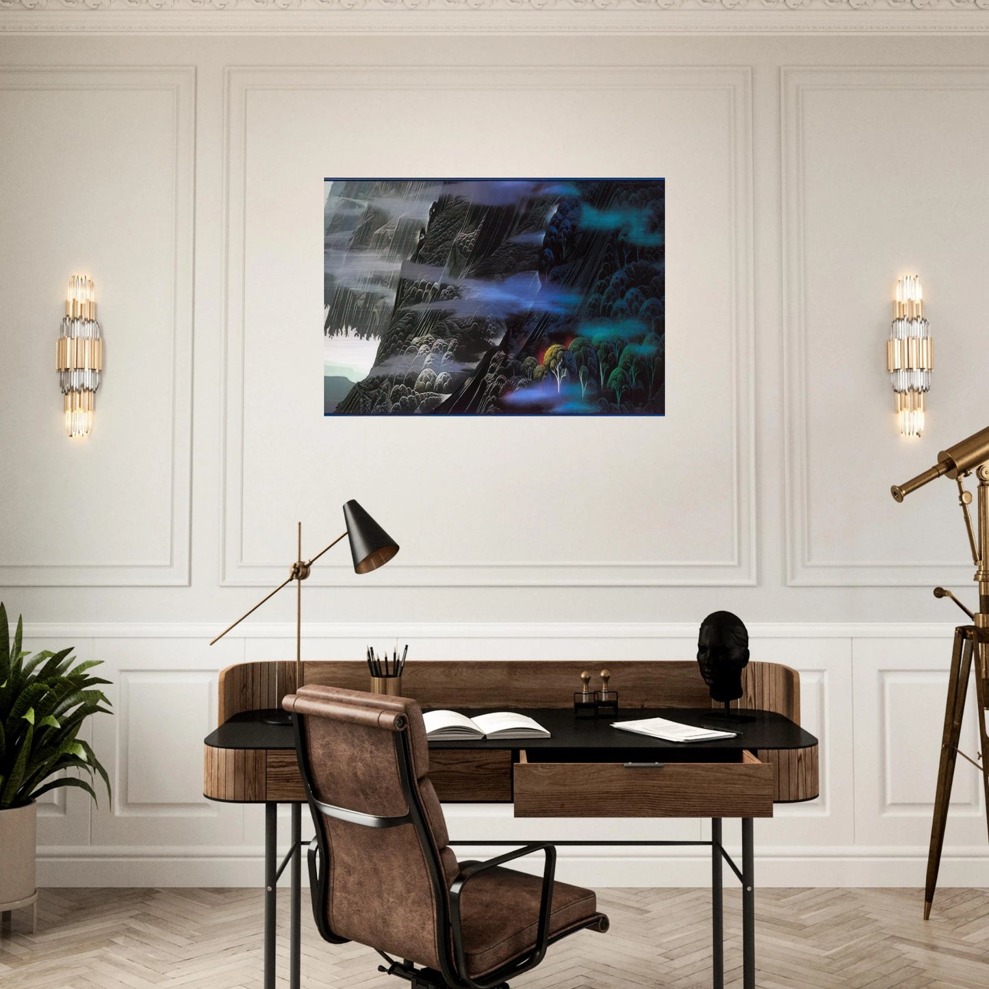 Emerald Coast - Eyvind Earle Brushed Aluminum Print - 70x100 cm / 28x40 inches | Eyvind Earle Aluminum Print | Eyvind Earle Prints