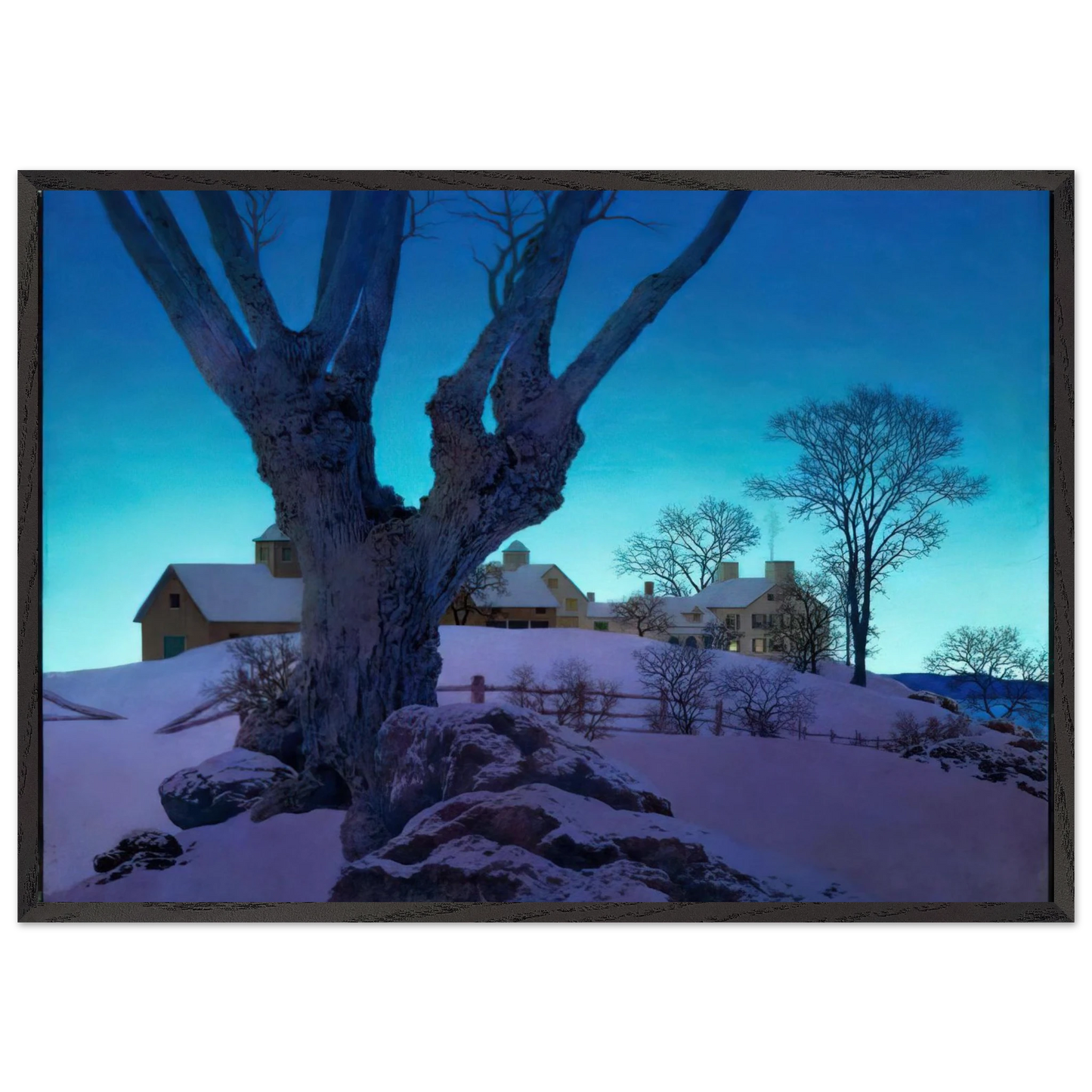 Hill Top Farm Winter - Maxfield Parrish 70x100 cm / 28x40 inches Framed Art Print – Black Wooden Frame