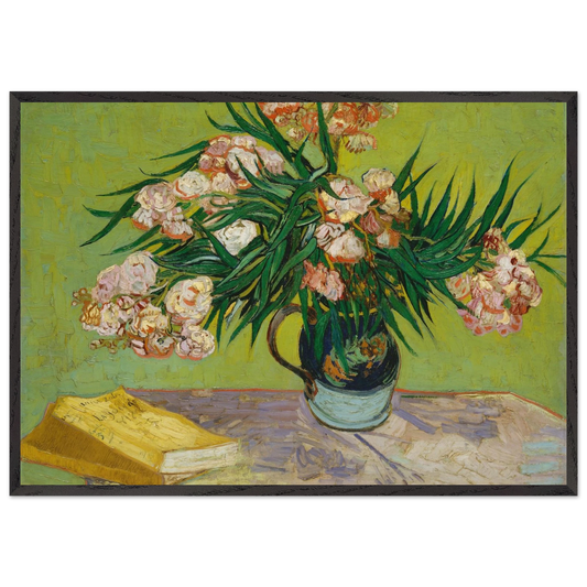 Oleanders and Books - Vincent van Gogh 70x100 cm / 28x40 inches Framed Art Print – Black Wooden Frame