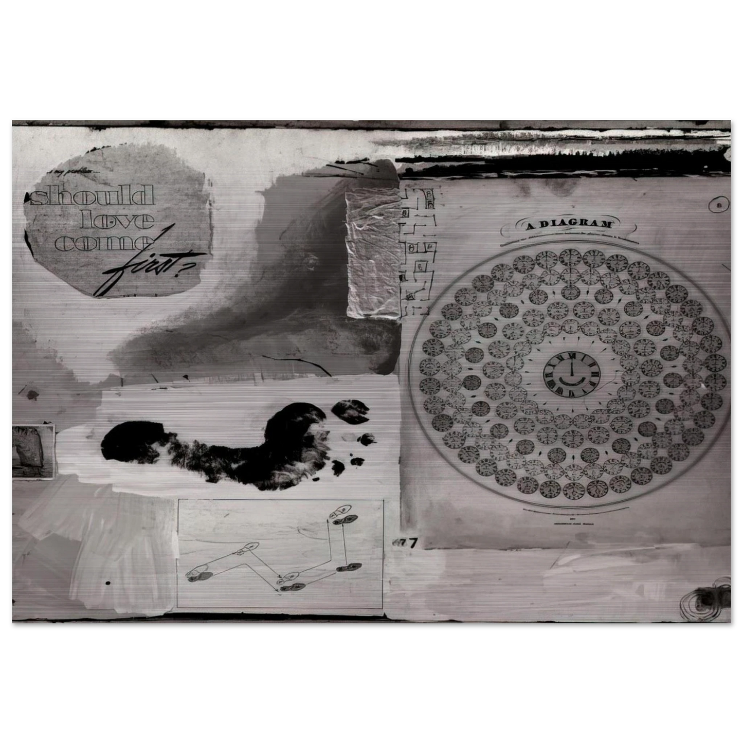 SHOULD LOVE COME FIRST 1951 - Robert Rauschenberg Brushed Aluminum Print - 70x100 cm / 28x40 inches | Robert Rauschenberg Aluminum Print | Robert Rauschenberg Prints