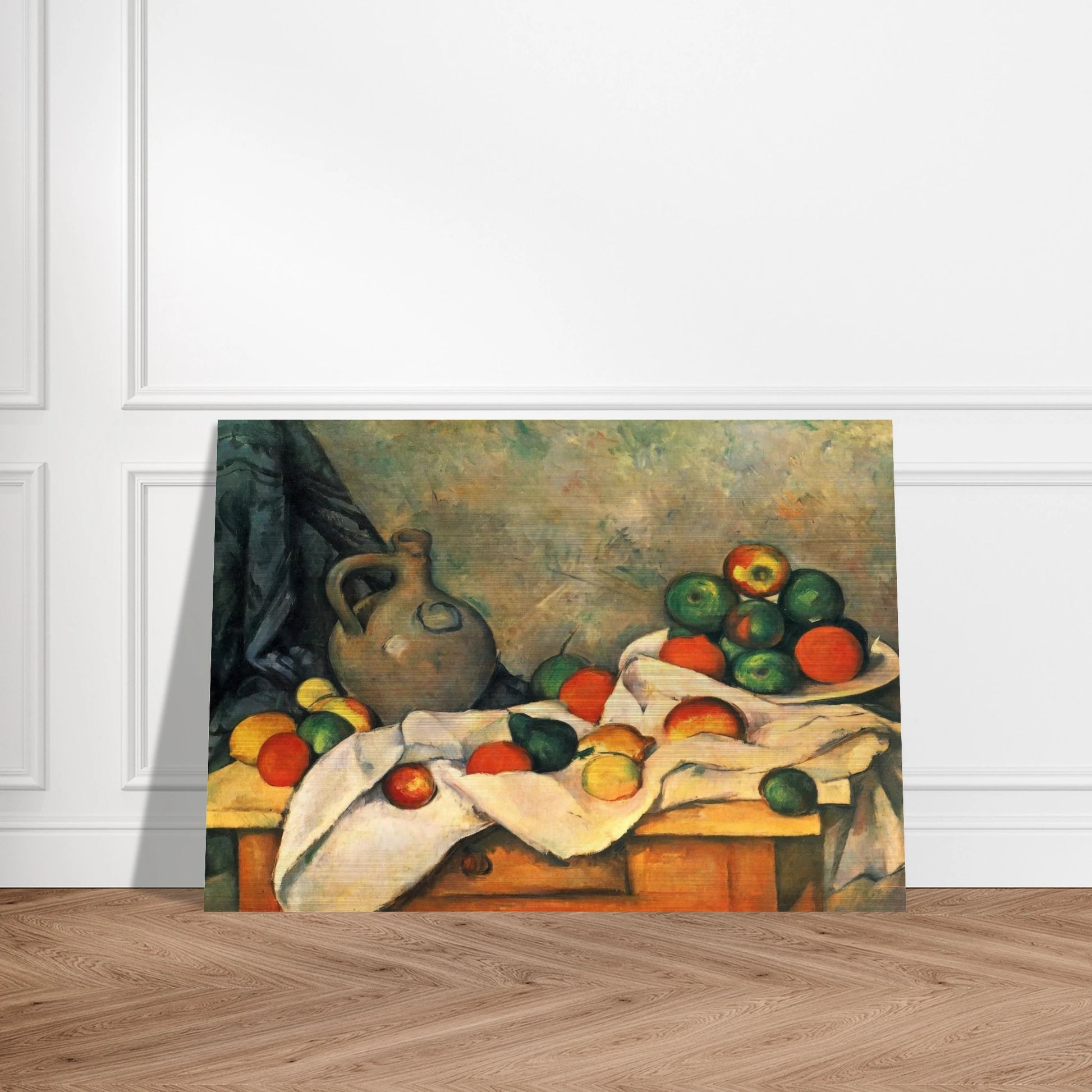 Curtain, Jug and Fruit - Paul Cézanne Brushed Aluminum Print - 70x100 cm / 28x40 inches | Paul Cézanne Aluminum Print | Paul Cézanne Prints