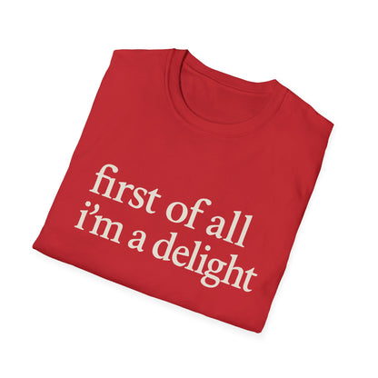 Camiseta "Primero que nada soy un deleite", camiseta con cita divertida para mujer, camiseta con frase atrevida, regalo gráfico ingenioso para la mejor amiga