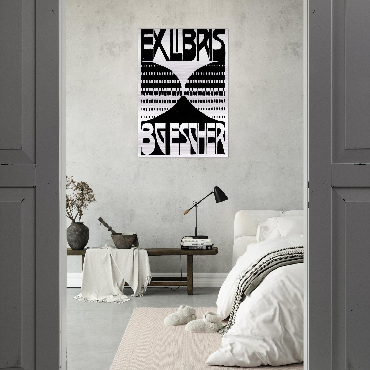 BOOKPLATE B G ESCHER BEER - MC Escher Brushed Aluminum Print - 70x100 cm / 28x40 inches | MC Escher Aluminum Print | MC Escher Prints | Maurits Cornelis Escher Prints