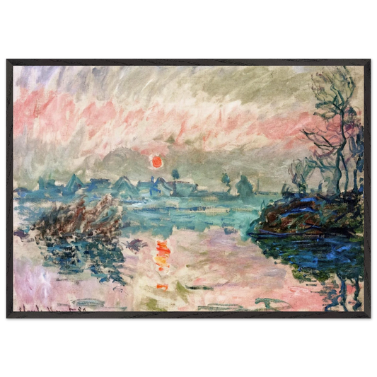 Sunset at Lavacourt - claude monet 70x100 cm / 28x40 inches Framed Art Print – Black Wooden Frame