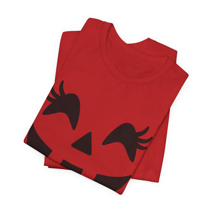 Camiseta de Halloween para mujer y niña con cara de Jack O'Lantern y pestañas de calabaza