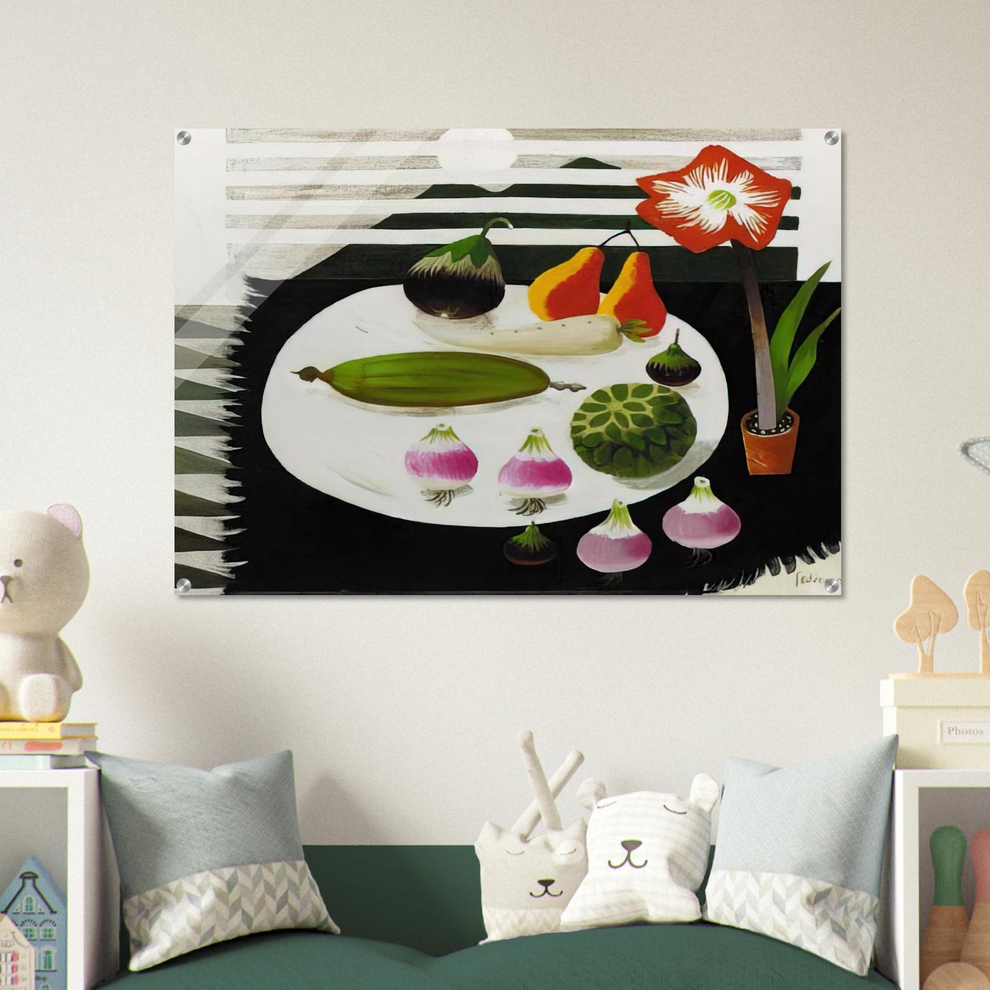 Still life with pears and onions - 1992 - Mary Fedden Acrylic Print - 70x100 cm / 28x40″ inches | Mary Fedden Wall Art | Mary Fedden Prints