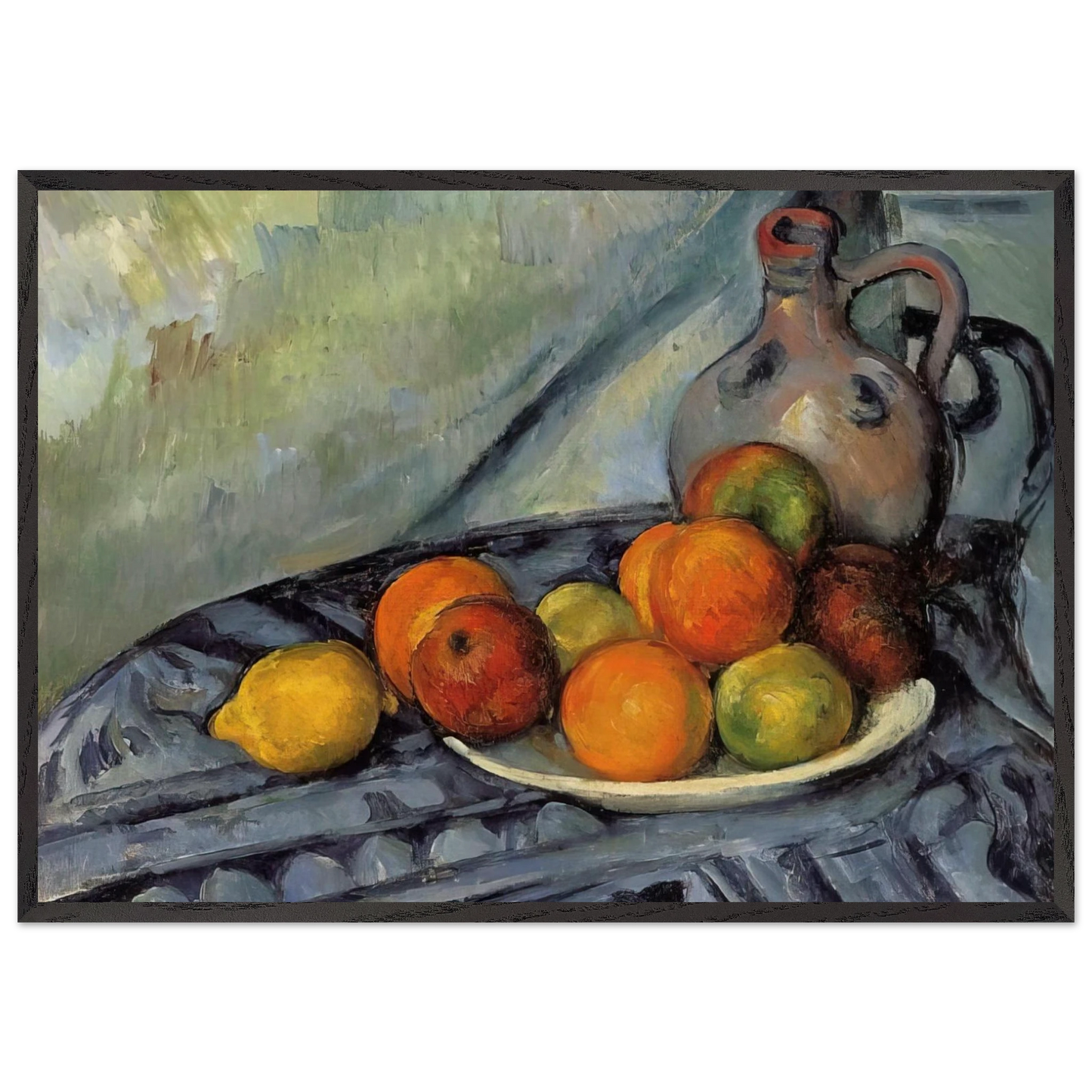 Fruit and Jug on a Table - Paul Cezanne 70x100 cm / 28x40 inches Framed Art Print – Black Wooden Frame