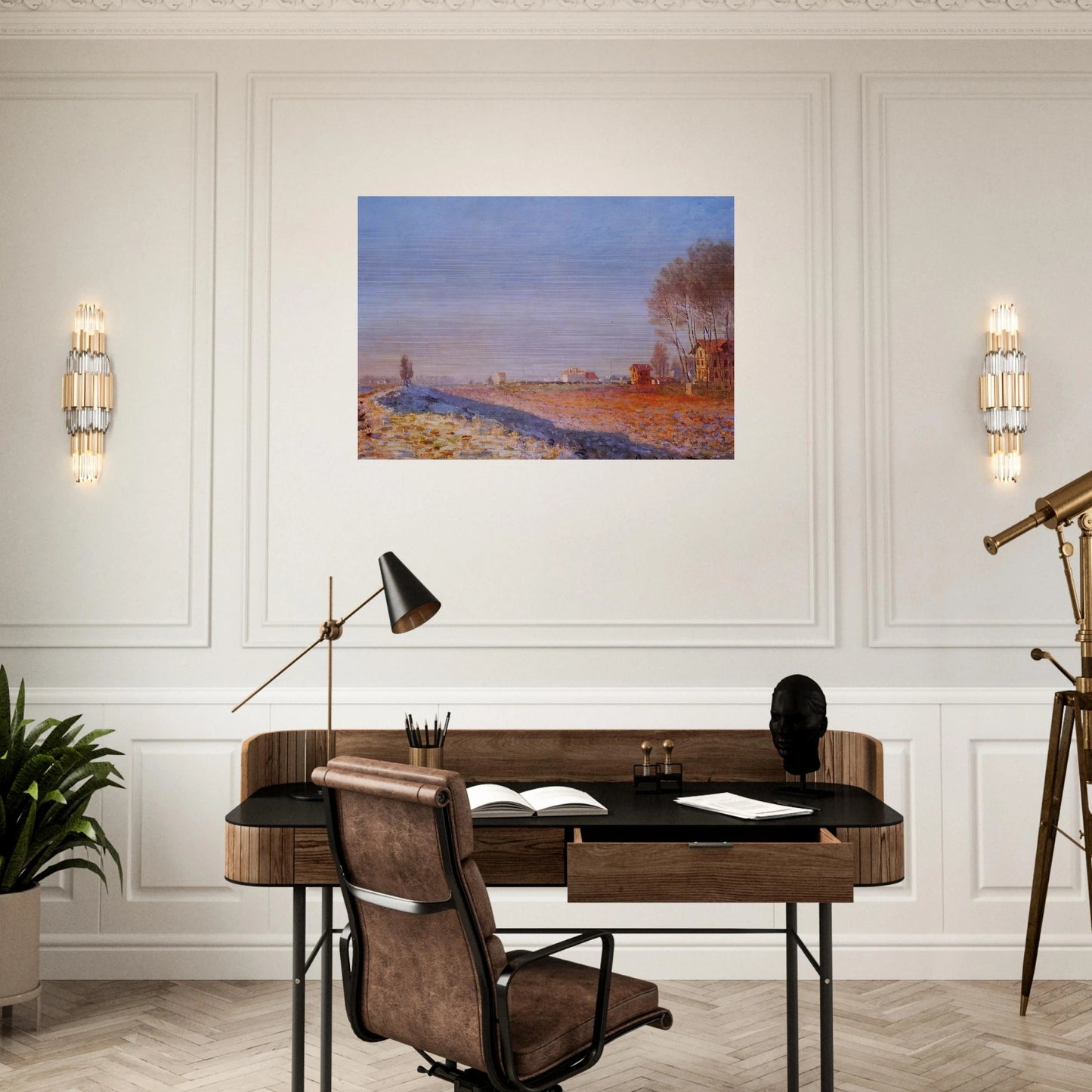 The Plain of Colombes, White Frost - claude monet Brushed Aluminum Print - 70x100 cm / 28x40 inches | claude monet Aluminum Print | claude monet Prints