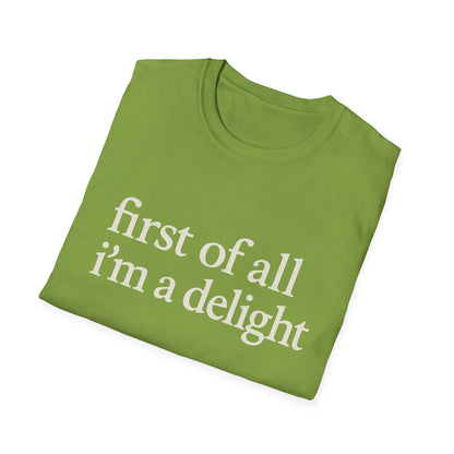 Camiseta "Primero que nada soy un deleite", camiseta con cita divertida para mujer, camiseta con frase atrevida, regalo gráfico ingenioso para la mejor amiga