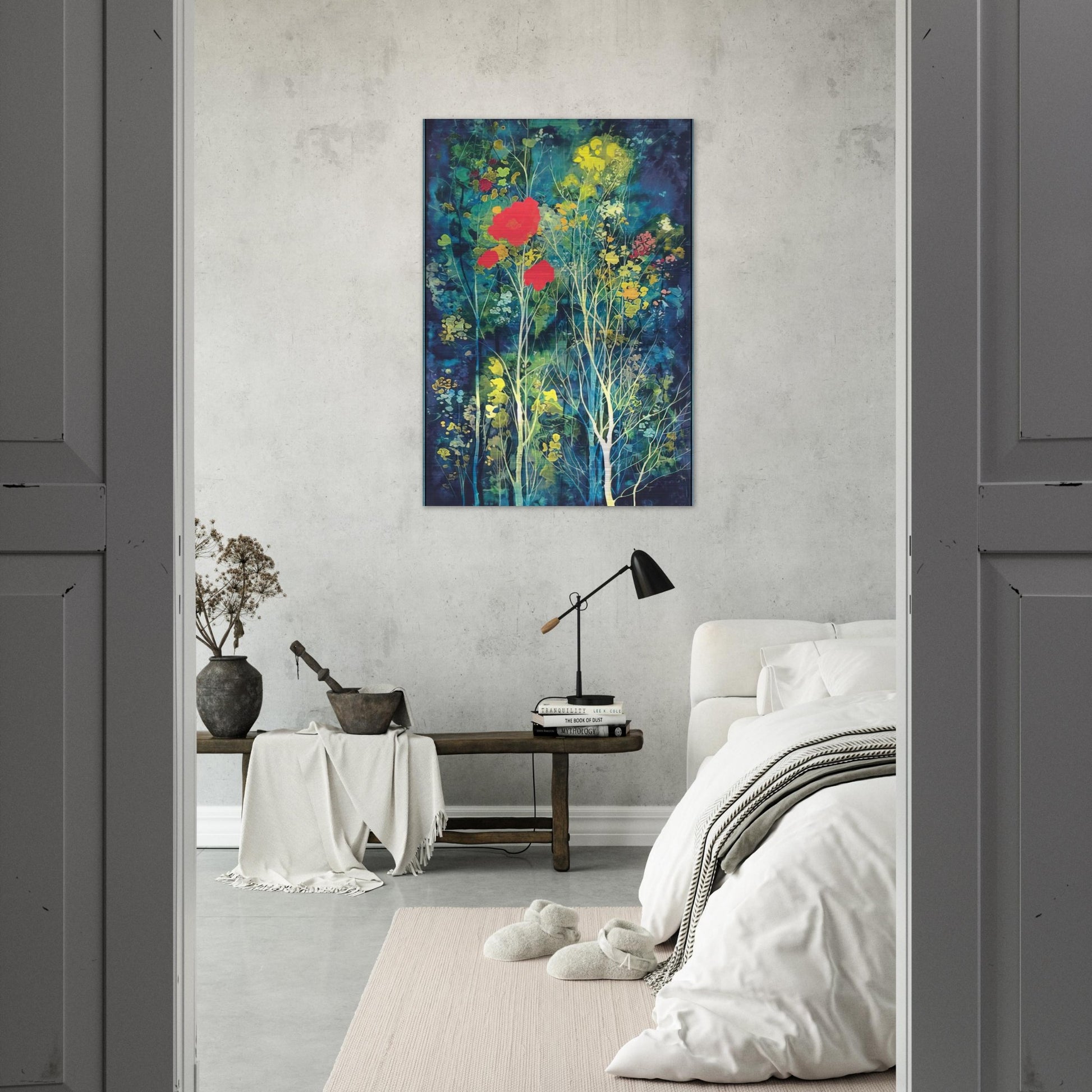 Poppies and Flowers - Eyvind Earle Brushed Aluminum Print - 70x100 cm / 28x40 inches | Eyvind Earle Aluminum Print | Eyvind Earle Prints