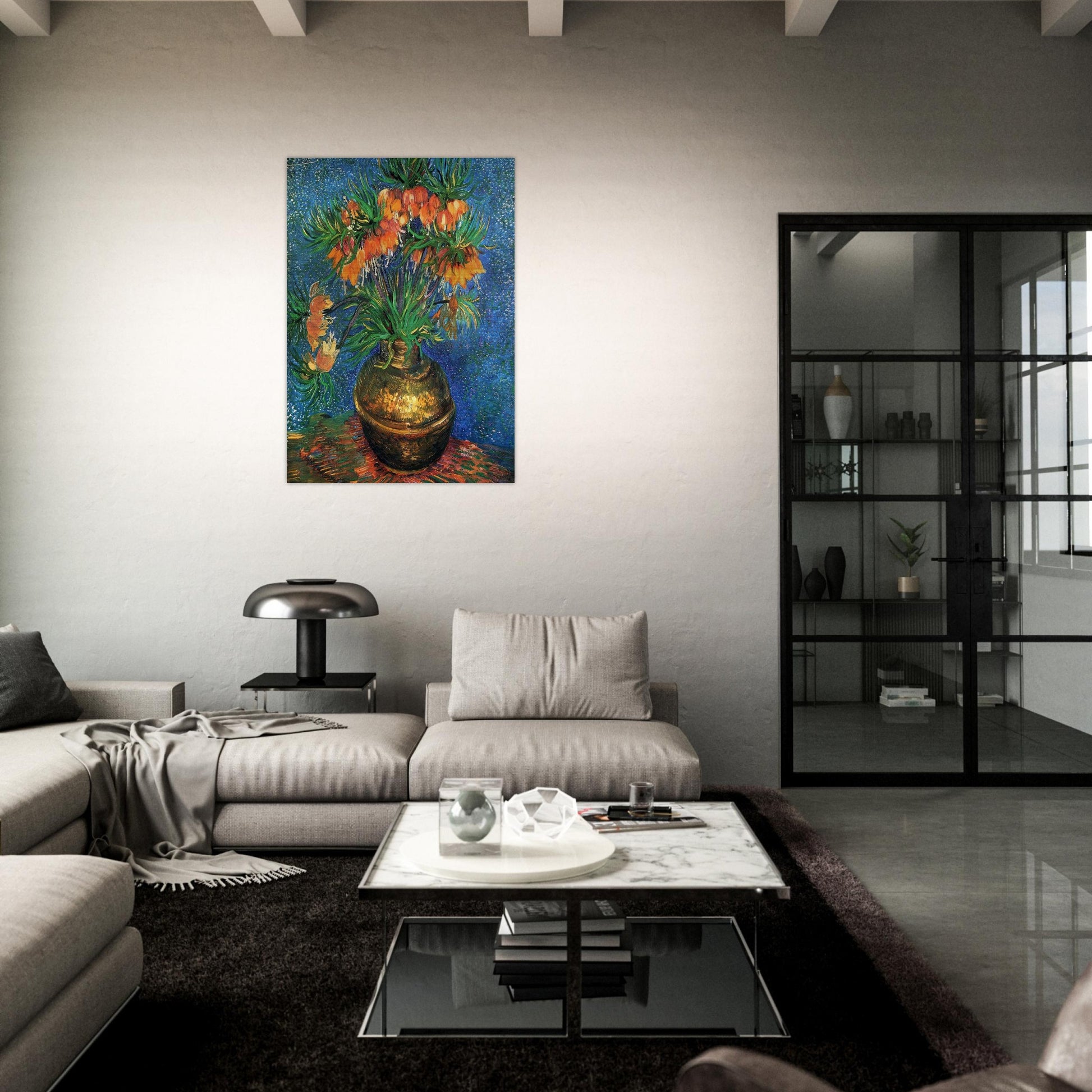 Fritillaries in a Copper Vase - Vincent van Gogh Brushed Aluminum Print - 70x100 cm / 28x40 inches | Vincent van Gogh Aluminum Print | Vincent van Gogh Prints