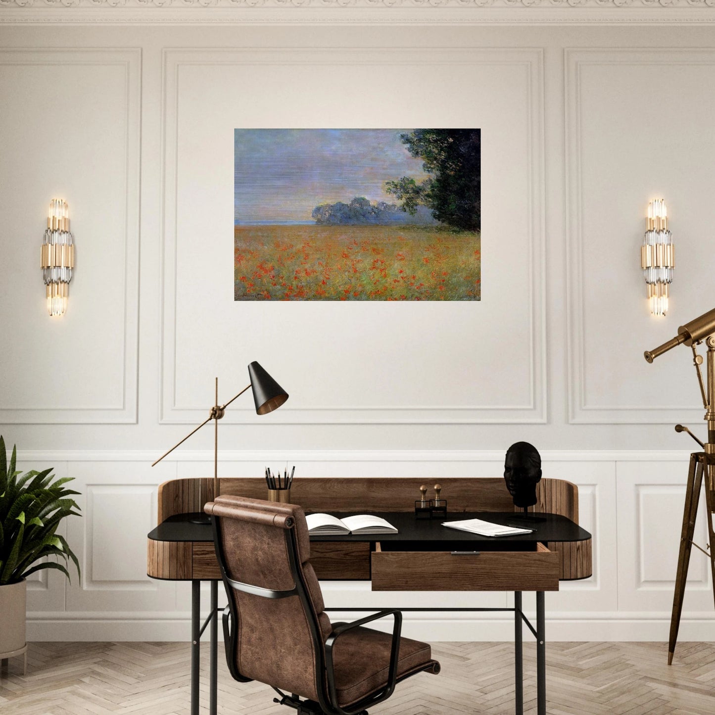 Oat and Poppy Field - claude monet Brushed Aluminum Print - 70x100 cm / 28x40 inches | claude monet Aluminum Print | claude monet Prints