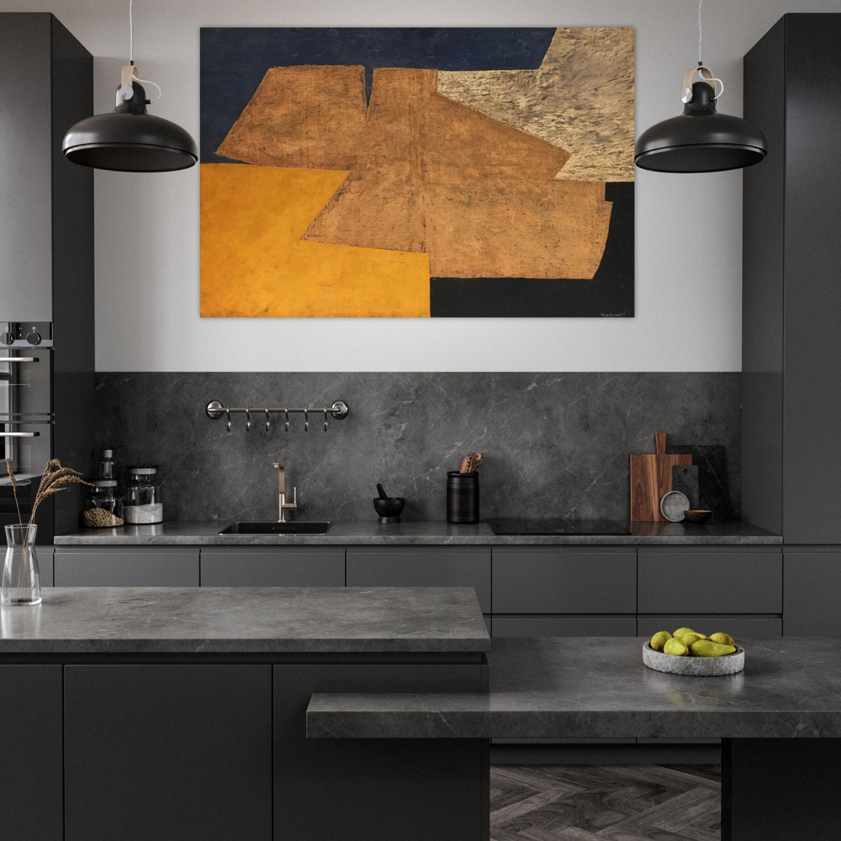 Composition jaune, mauve, bleu et noir La table d'or - 1952 - Serge Poliakoff Art Prints - 100x150 cm / 40x60″ inches | Serge Poliakoff Poster | Serge Poliakoff Prints
