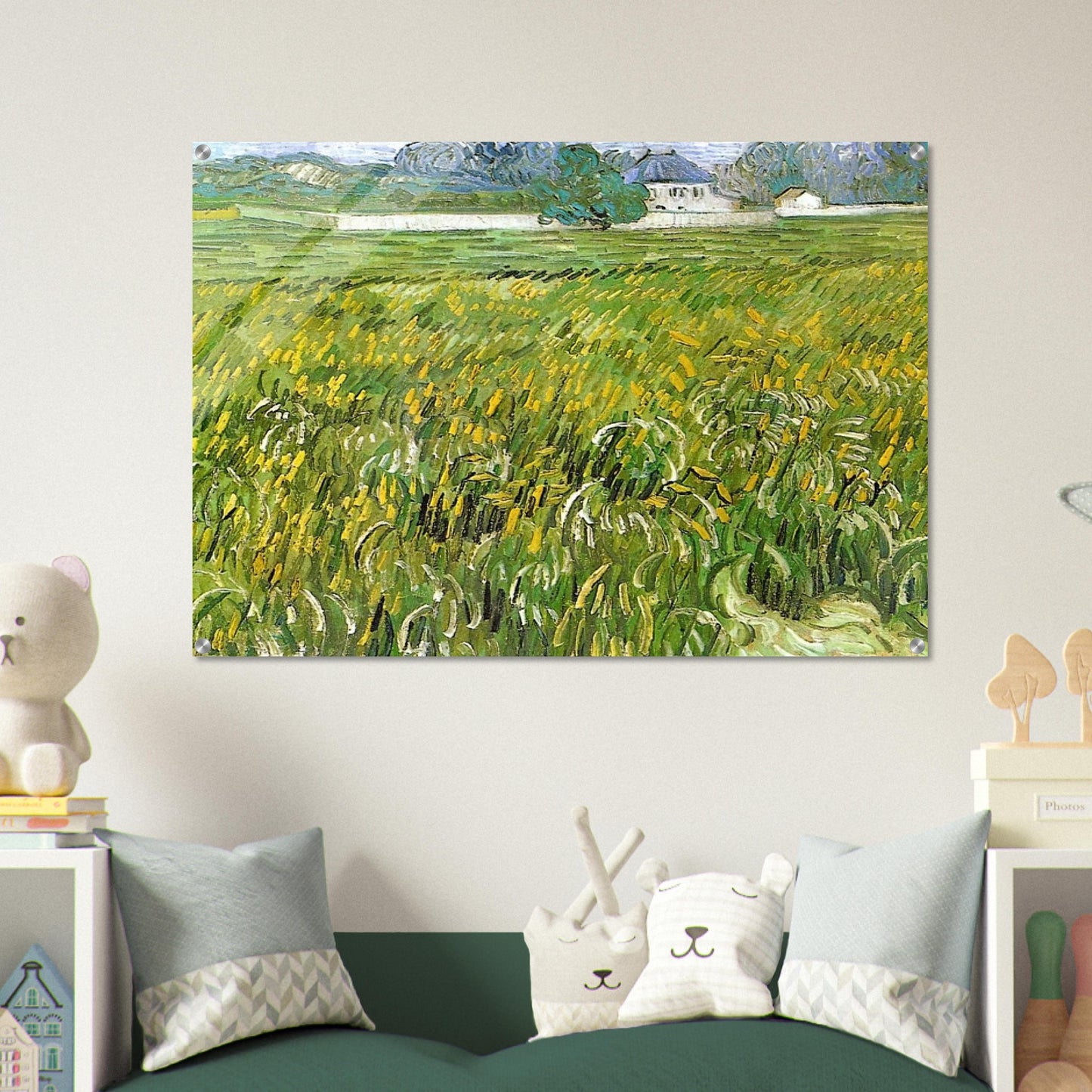 Wheat Field at Auvers with White House - Vincent van Gogh Acrylic Print - 70x100 cm / 28x40″ inches