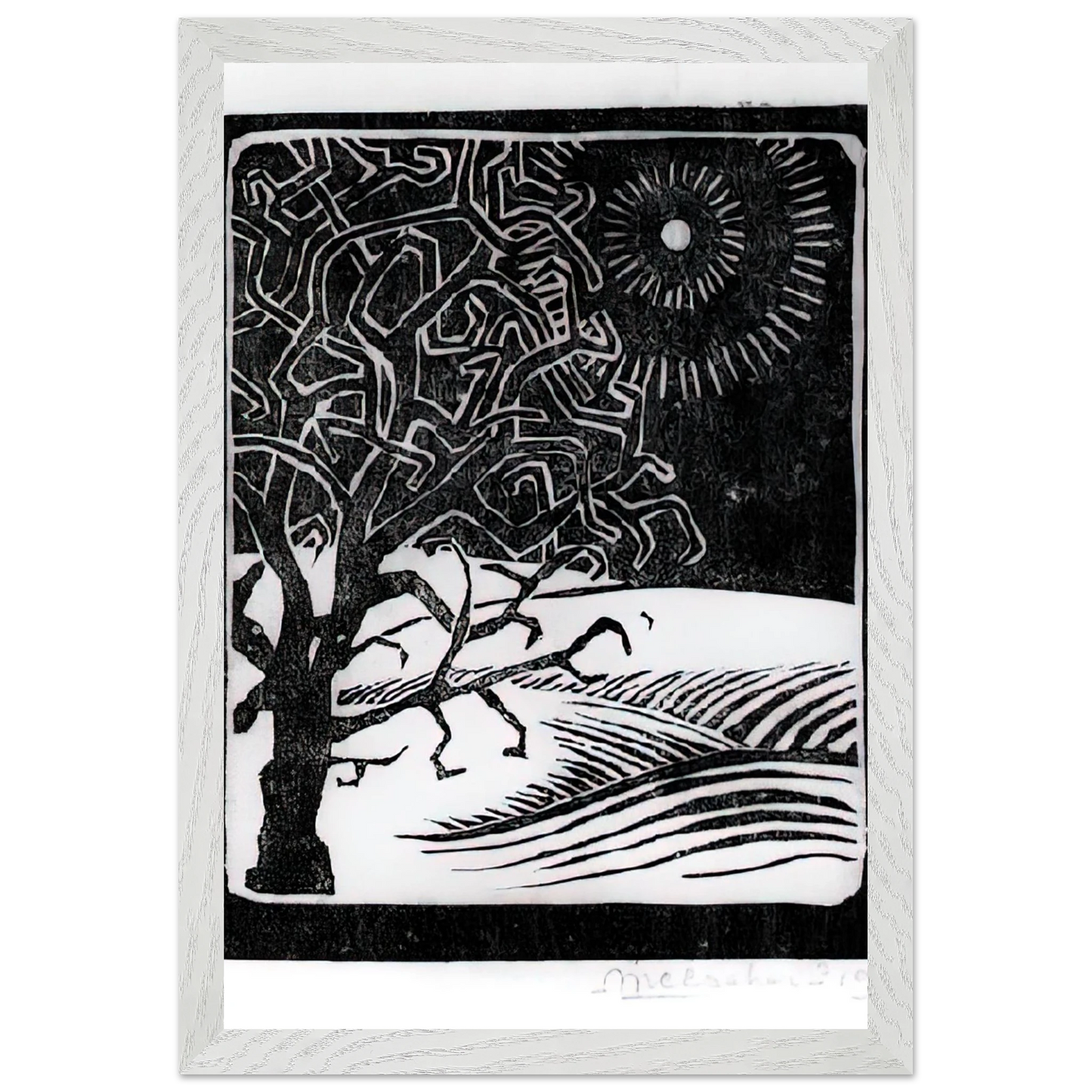 MC Escher - THE BORGER OAK Wall Art - 21x29.7 cm / 8x12" - Premium Wooden Framed Poster With Fine Art Paper-canvas - White frame