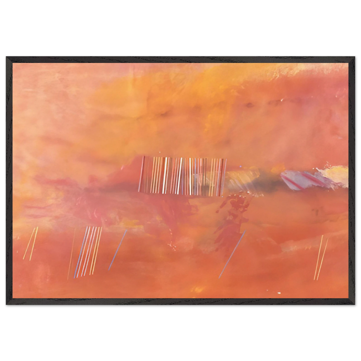 Orange Line Painting - 1969 - Ronnie Landfield 70x100 cm / 28x40 inches Framed Art Print – Black Wooden Frame