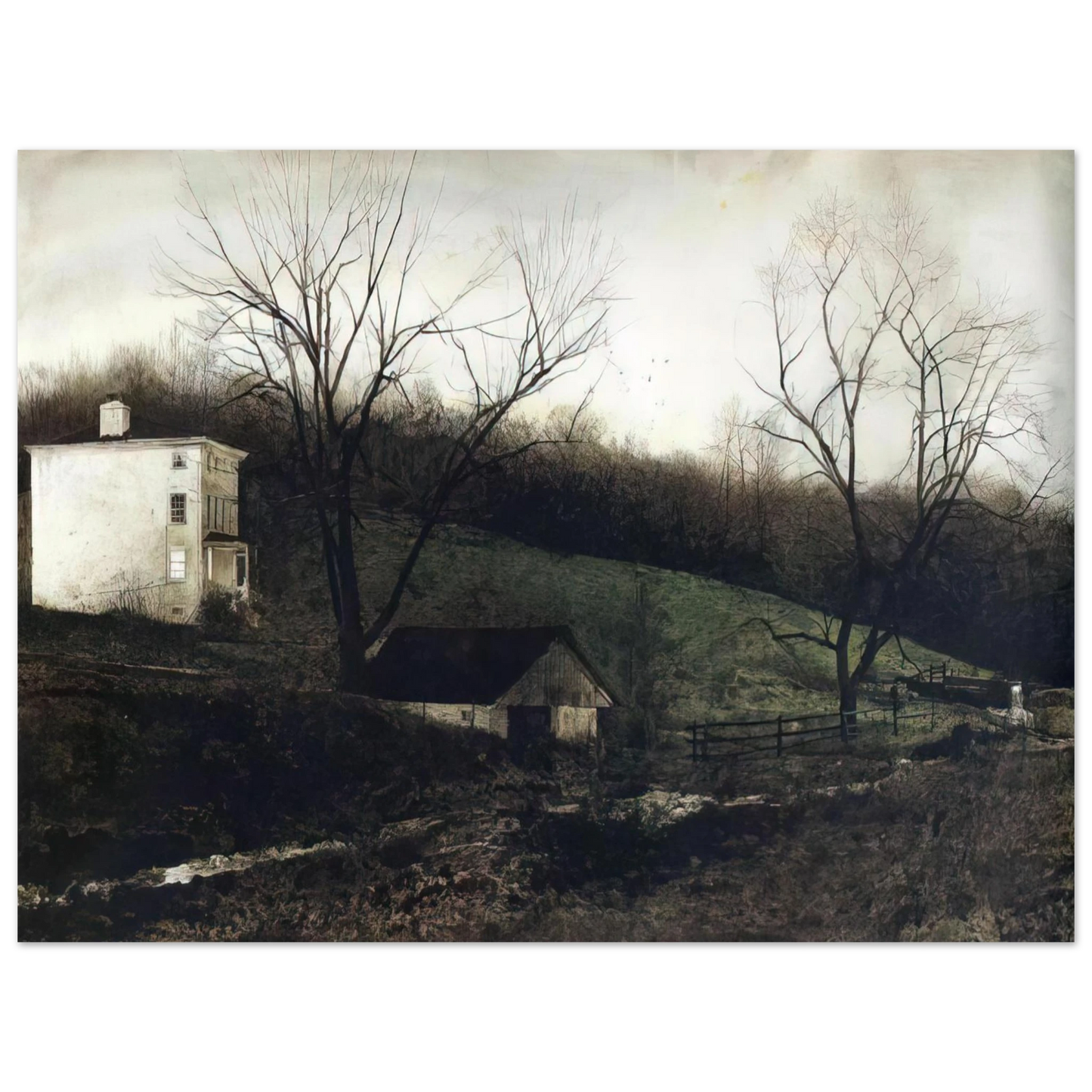 Andrew Wyeth - EVENING AT KUERNERS Wall Art - 30x40 cm / 12x16 inches - Premium Wooden Framed Poster With Fine Art Paper-canvas - White frame