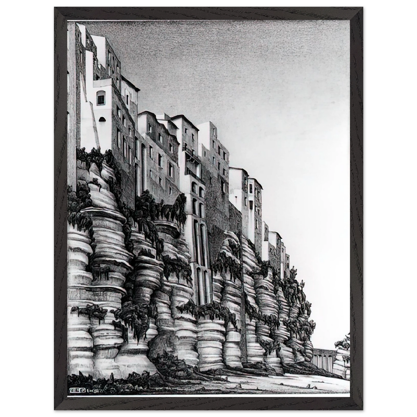 MC Escher - TROPEA CALABRIA Wall art - 60x80 cm / 24x32 inches - Premium Wooden Framed Poster With Fine Art Paper-canvas - Wood frame
