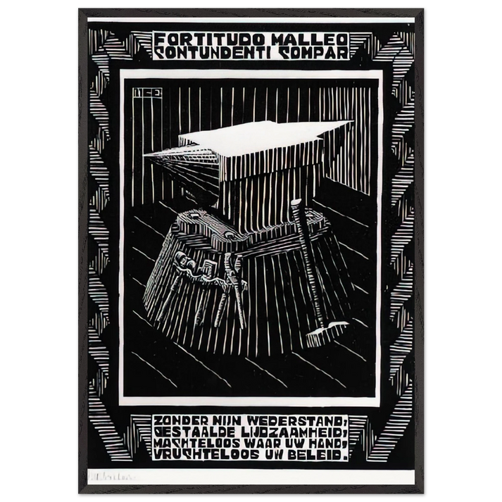 EMBLEMATA ANVIL - MC Escher 70x100 cm / 28x40 inches Framed Art Print – Black Wooden Frame | Maurits Cornelis Escher Prints