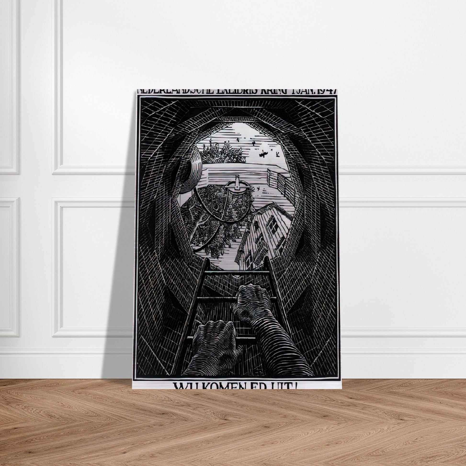 NEW YEAR S GREETING CARD - MC Escher Brushed Aluminum Print - 70x100 cm / 28x40 inches | MC Escher Aluminum Print | MC Escher Prints
