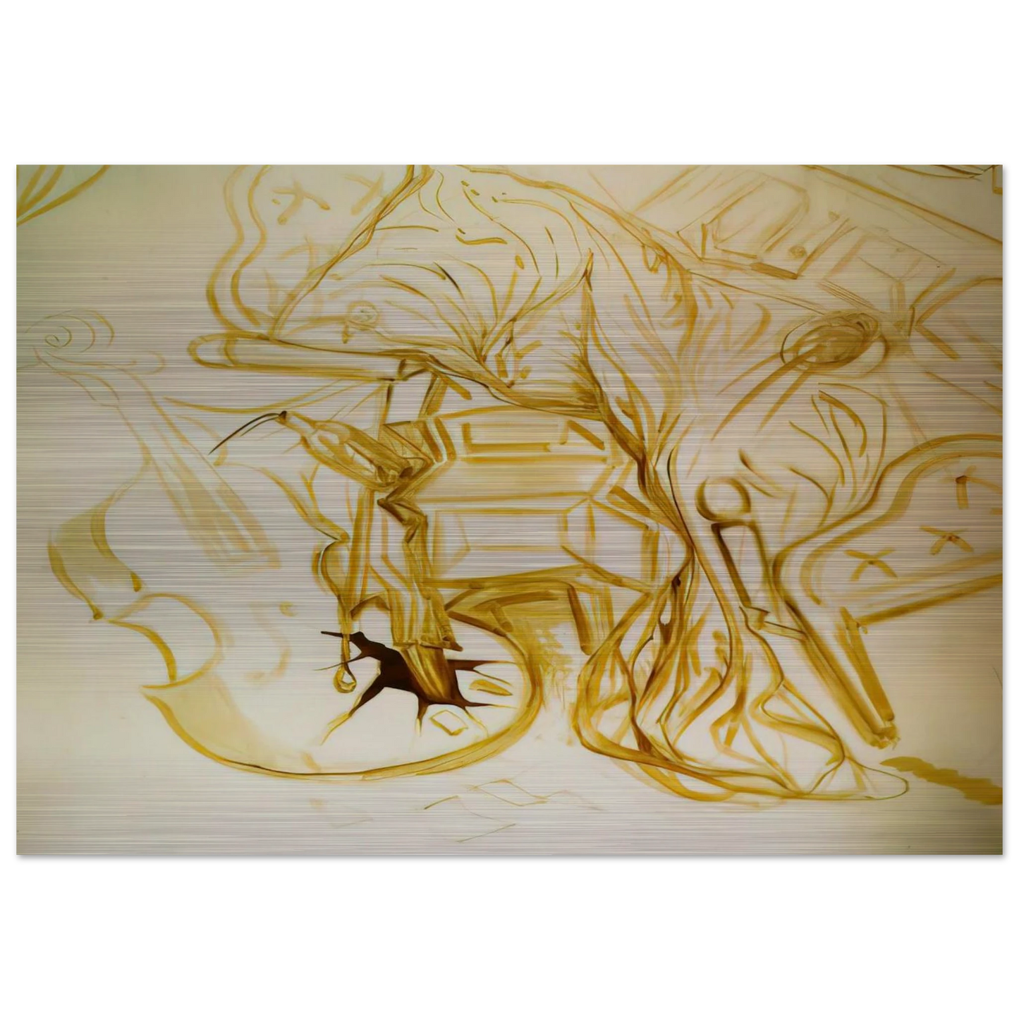 BED AND BEDSIDE TABLE FEROCIOUSLY ATTACKING A CELLO - Salvador Dali Brushed Aluminum Print - 70x100 cm / 28x40 inches | Salvador Dali Aluminum Print | Salvador Dali Prints