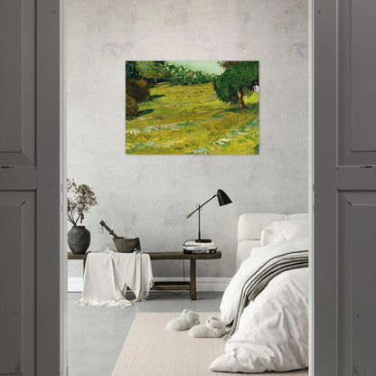 Garden with Weeping Willow - Vincent van Gogh Brushed Aluminum Print - 70x100 cm / 28x40 inches | Vincent van Gogh Aluminum Print | Vincent van Gogh Prints
