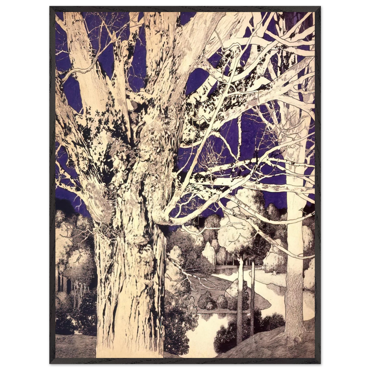 Maxfield Parrish - Solitude Wall Art - 60x80 cm / 24x32 inches - Premium Wooden Framed Poster With Fine Art Paper-canvas - Black frame