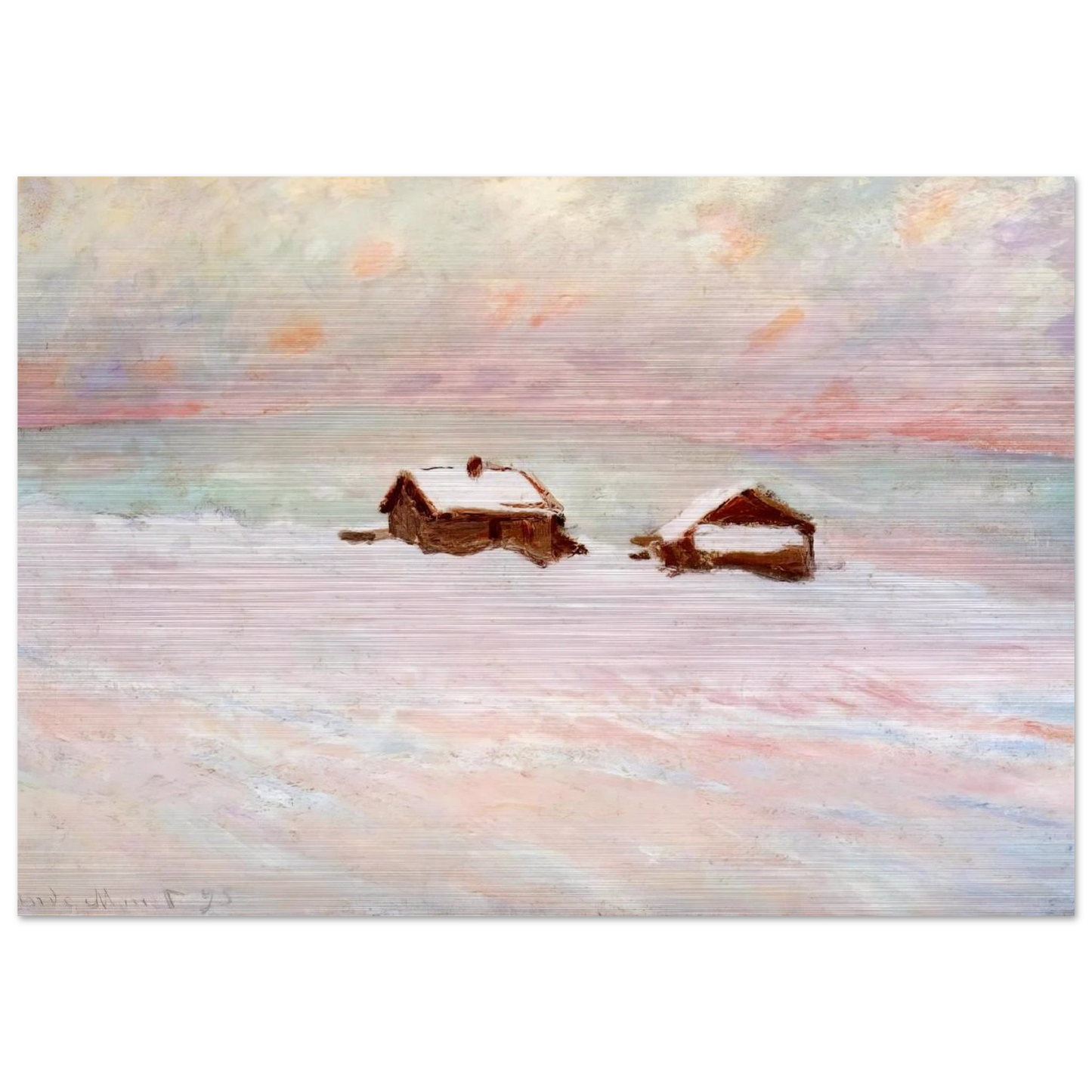 Houses in the Snow, Norway - claude monet Brushed Aluminum Print - 70x100 cm / 28x40 inches | claude monet Aluminum Print | claude monet Prints
