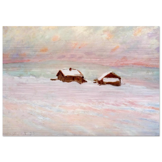 Houses in the Snow, Norway - claude monet Brushed Aluminum Print - 70x100 cm / 28x40 inches | claude monet Aluminum Print | claude monet Prints