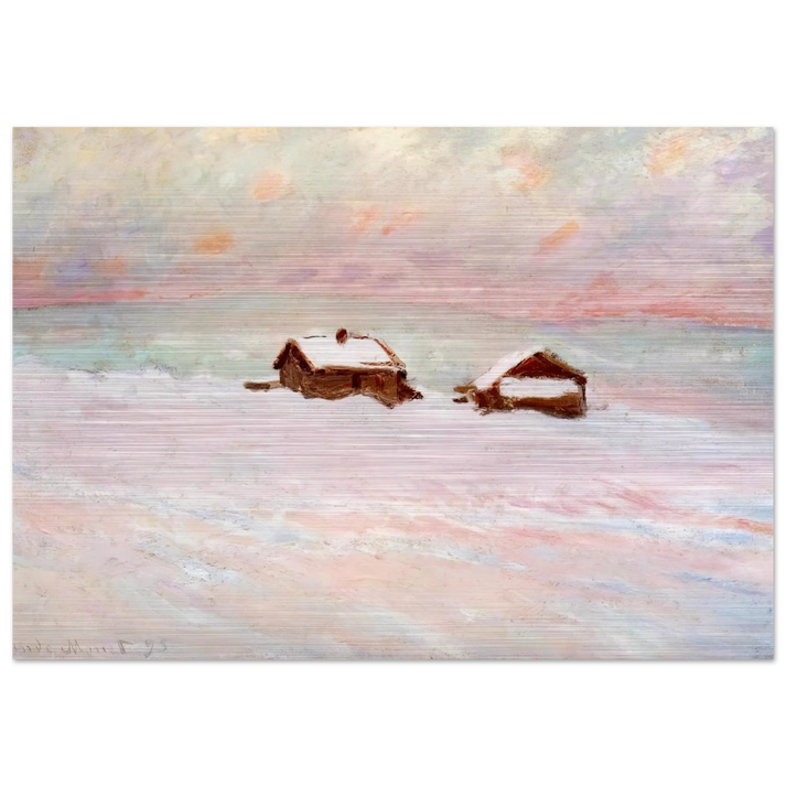 Houses in the Snow, Norway - claude monet Brushed Aluminum Print - 70x100 cm / 28x40 inches | claude monet Aluminum Print | claude monet Prints