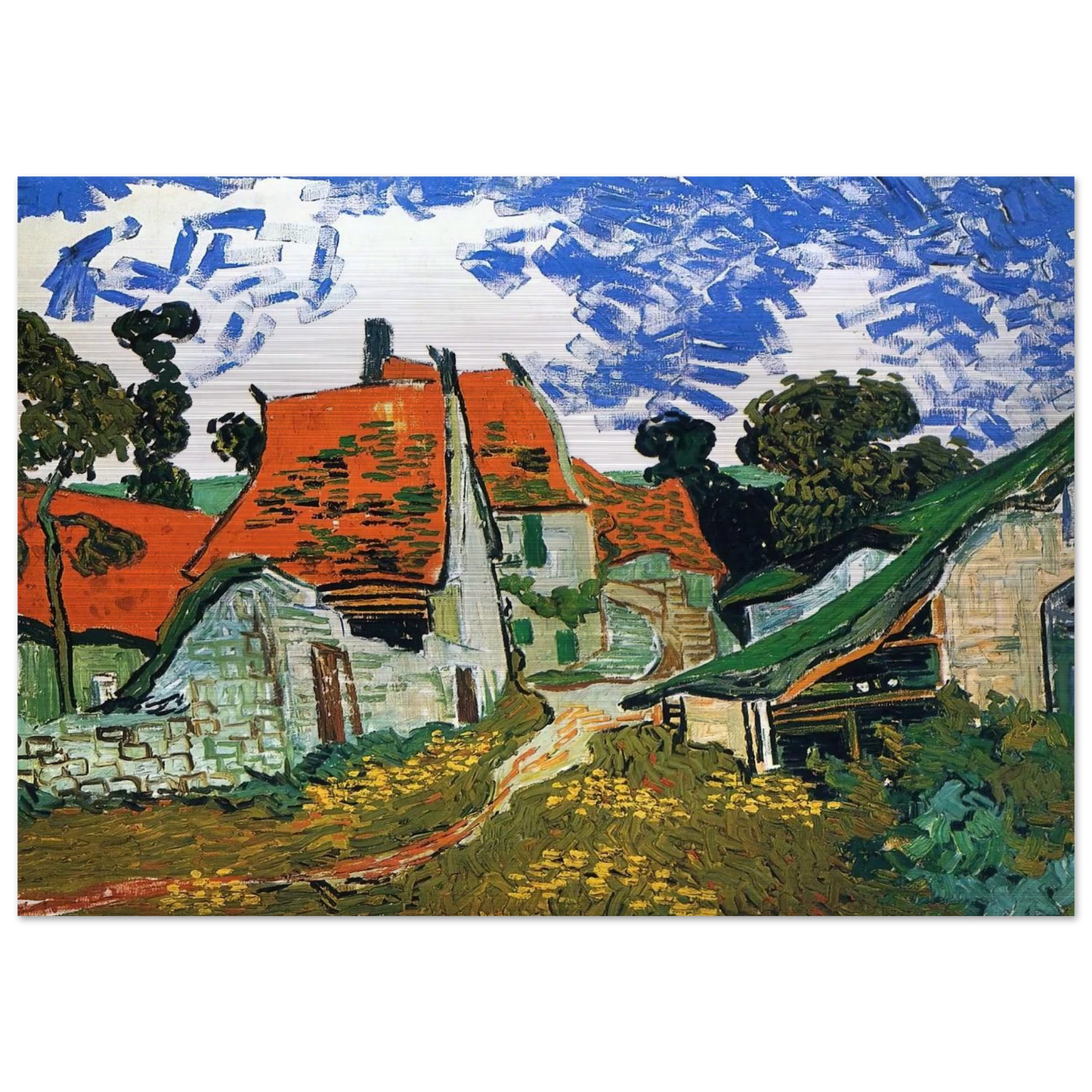 Street in Auvers-sur-Oise - Vincent van Gogh Brushed Aluminum Print - 70x100 cm / 28x40 inches | Vincent van Gogh Aluminum Print | Vincent van Gogh Prints