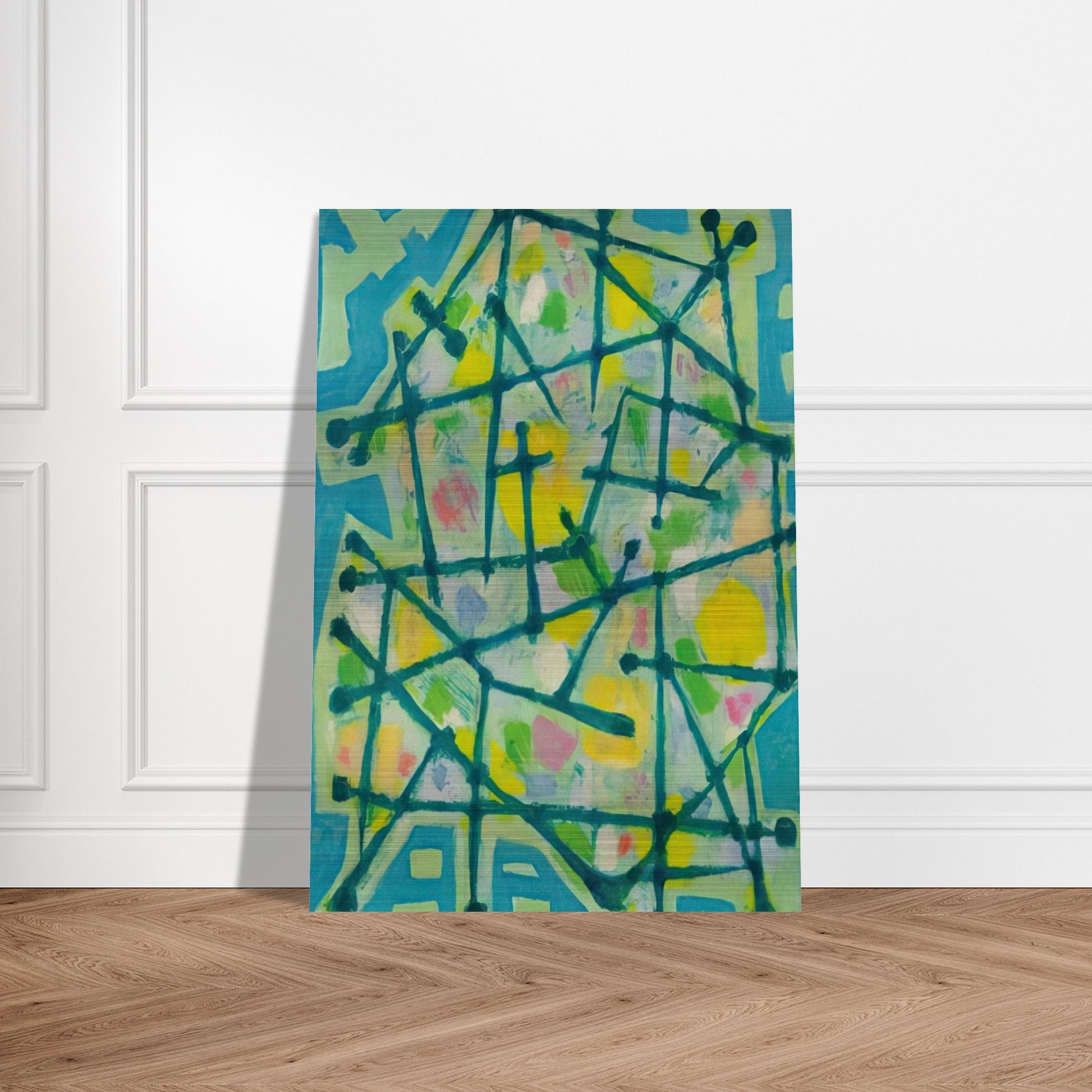 Blue-Green Lines on Aqua Background - 1953 - Alfred Manessier Brushed Aluminum Print - 70x100 cm / 28x40 inches | Alfred Manessier Aluminum Print | Alfred Manessier Prints