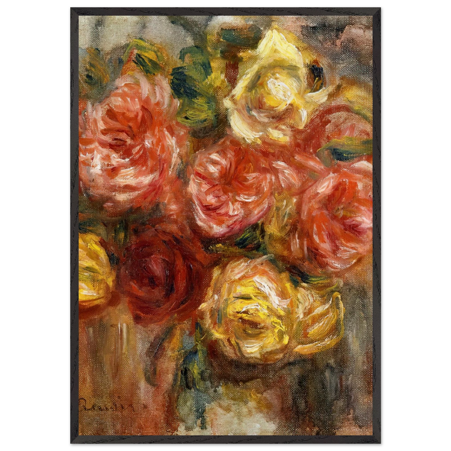Bouquet of Roses in a Vase - Pierre-Auguste Renoir 70x100 cm / 28x40 inches Framed Art Print – Black Wooden Frame