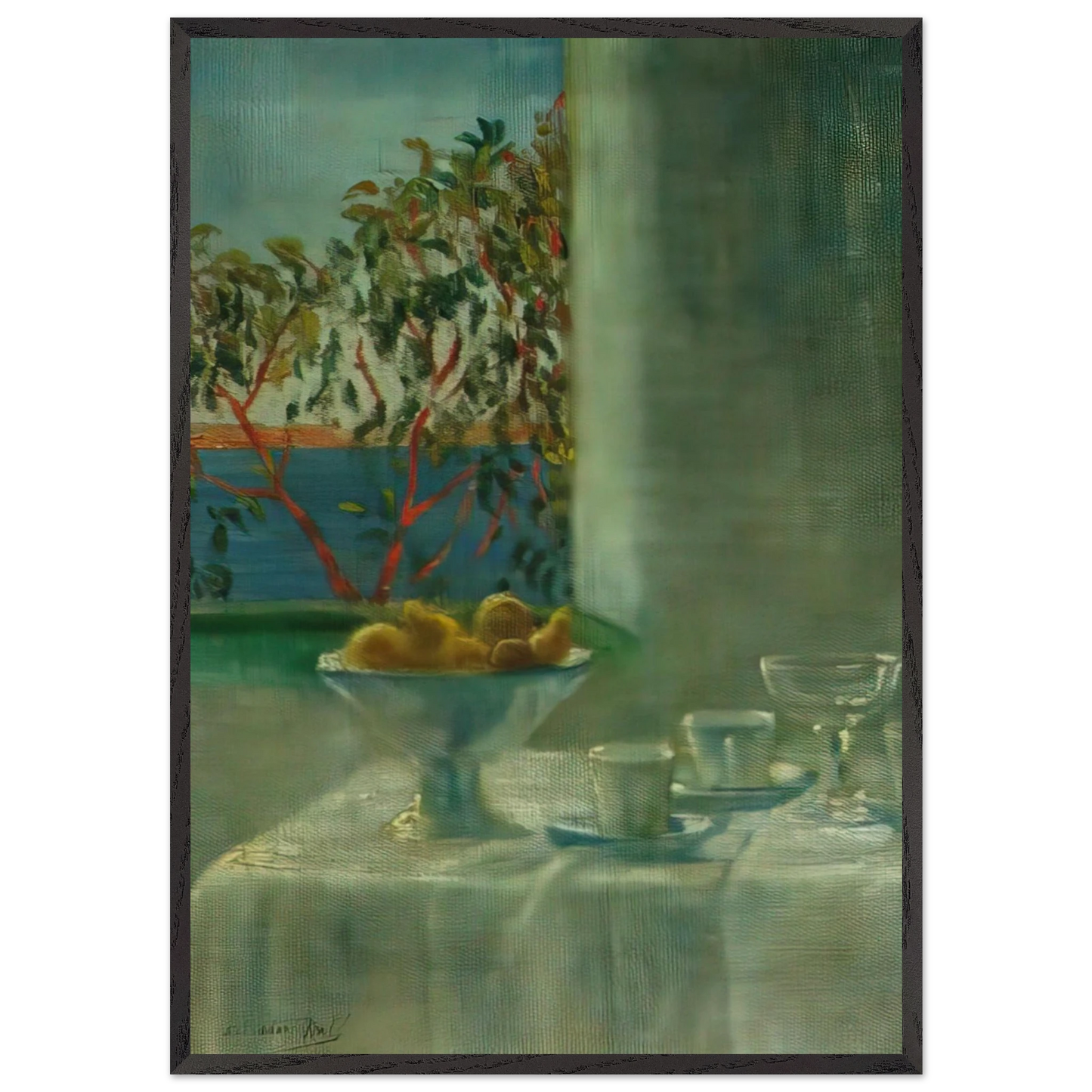 STILL LIFE BY A WINDOW - Salvador Dali 70x100 cm / 28x40 inches Framed Art Print – Black Wooden Frame