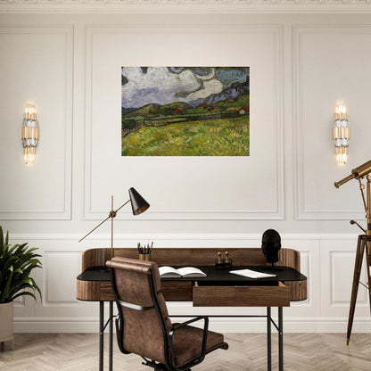 Wheat Field behind Saint-Paul Hospital with a Reaper - Vincent van Gogh Brushed Aluminum Print - 70x100 cm / 28x40 inches | Vincent van Gogh Aluminum Print | Vincent van Gogh Prints