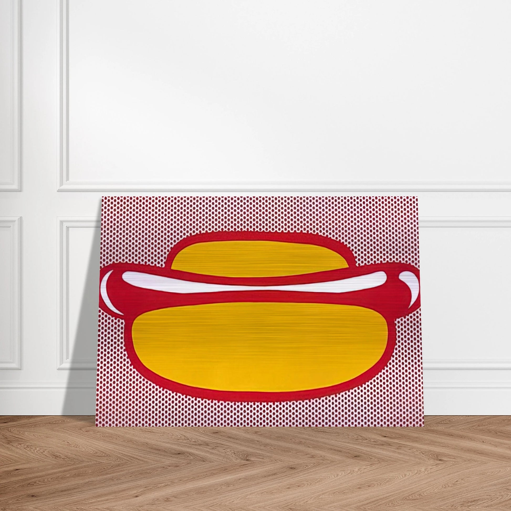 HOT DOG 1964 - Roy Lichtenstein Brushed Aluminum Print - 70x100 cm / 28x40 inches | Roy Lichtenstein Aluminum Print | Roy Lichtenstein Prints
