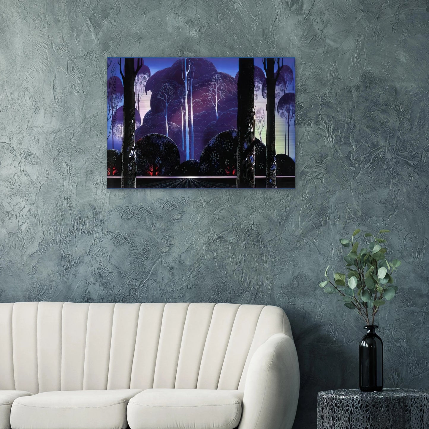 Purple Sunrise - Eyvind Earle Brushed Aluminum Print - 70x100 cm / 28x40 inches | Eyvind Earle Aluminum Print | Eyvind Earle Prints