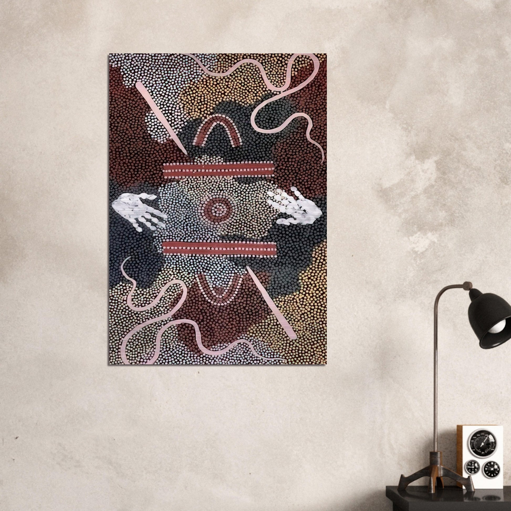 Initiation Ceremony - 1998 - Clifford Possum Tjapaltjarri Brushed Aluminum Print - 70x100 cm / 28x40 inches | Clifford Possum Tjapaltjarri Aluminum Print | Clifford Possum Tjapaltjarri Prints