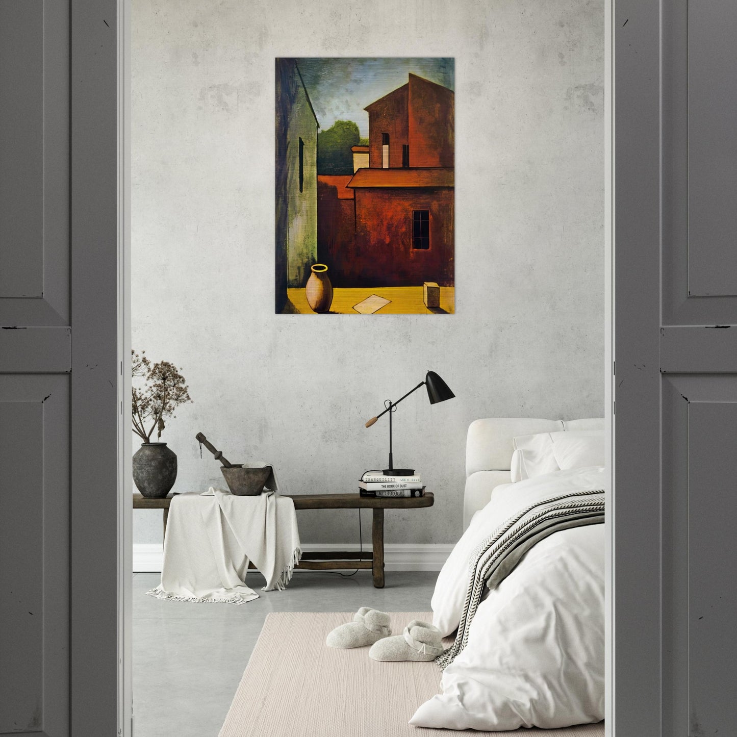 THE RED HOUSE 1927 - Carlo Carra Brushed Aluminum Print - 70x100 cm / 28x40 inches | Carlo Carra Aluminum Print | Carlo Carra Prints