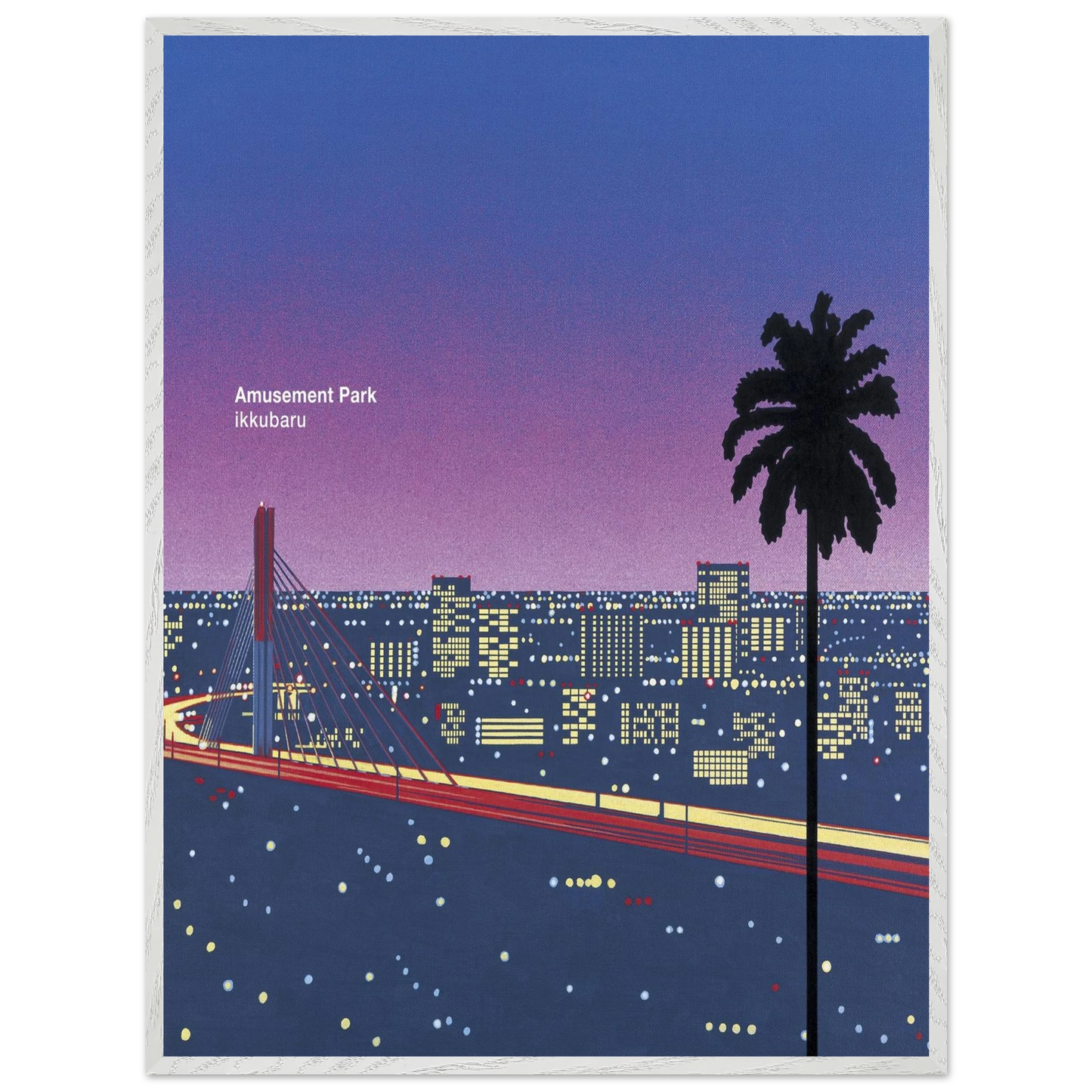 Hiroshi Nagai - Ikkubaru Amusement City Wall Art - 30x40 cm / 12x16 inches - Premium Wooden Framed Poster With Fine Art Paper - Black frame