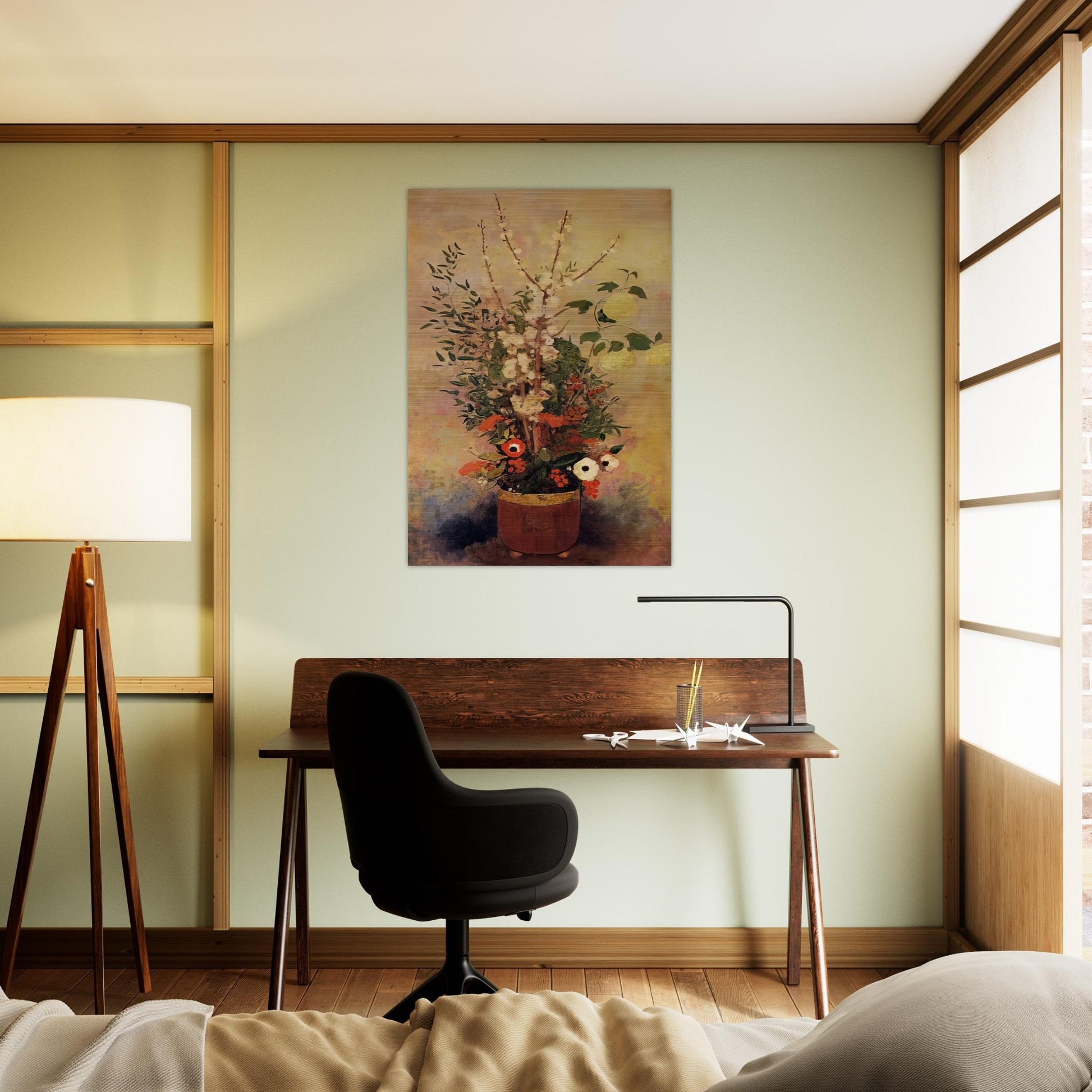 VASE OF FLOWERS WITH BRANCHES OF A FLOWERING APPLE TREE - Odilon Redon Brushed Aluminum Print - 70x100 cm / 28x40 inches | Odilon Redon Aluminum Print | Odilon Redon Prints