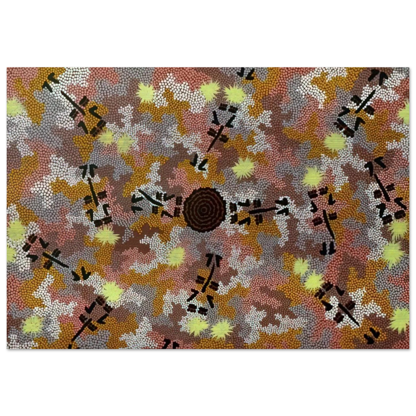 Kangaroo Dreaming, Mt. Dennison - 1989 - Clifford Possum Tjapaltjarri Brushed Aluminum Print - 70x100 cm / 28x40 inches | Clifford Possum Tjapaltjarri Aluminum Print | Clifford Possum Tjapaltjarri Prints