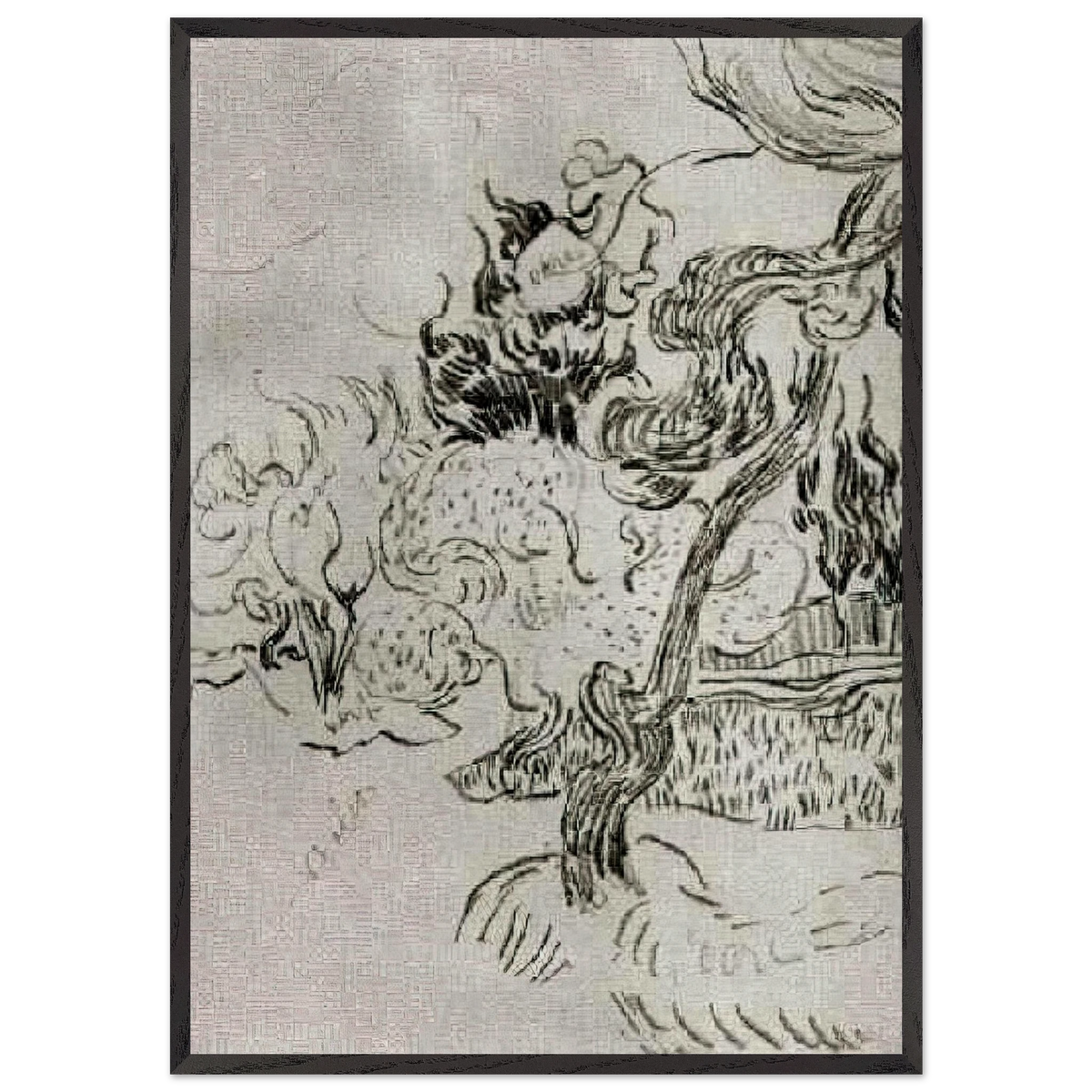 A Pine Tree and Cypresses in the Garden of the Asylum - Vincent van Gogh 70x100 cm / 28x40 inches Framed Art Print – Black Wooden Frame