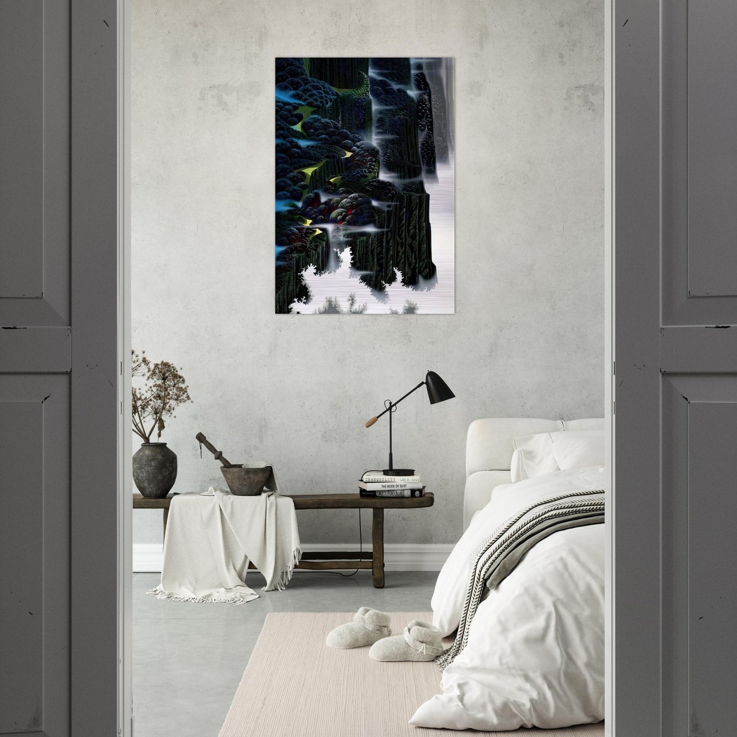 Sea Cliffs Rising - Eyvind Earle Brushed Aluminum Print - 70x100 cm / 28x40 inches | Eyvind Earle Aluminum Print | Eyvind Earle Prints