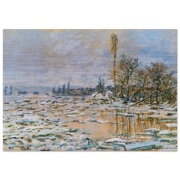 Breakup of Ice, Lavacourt, Grey Weather - claude monet Brushed Aluminum Print - 70x100 cm / 28x40 inches | claude monet Aluminum Print | claude monet Prints