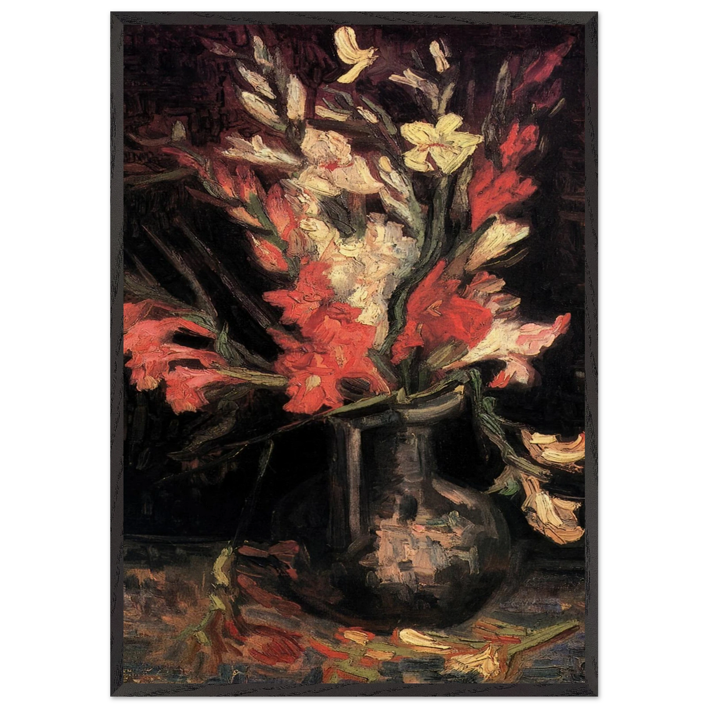 Vase with Red Gladioli - Vincent van Gogh 70x100 cm / 28x40 inches Framed Art Print – Black Wooden Frame