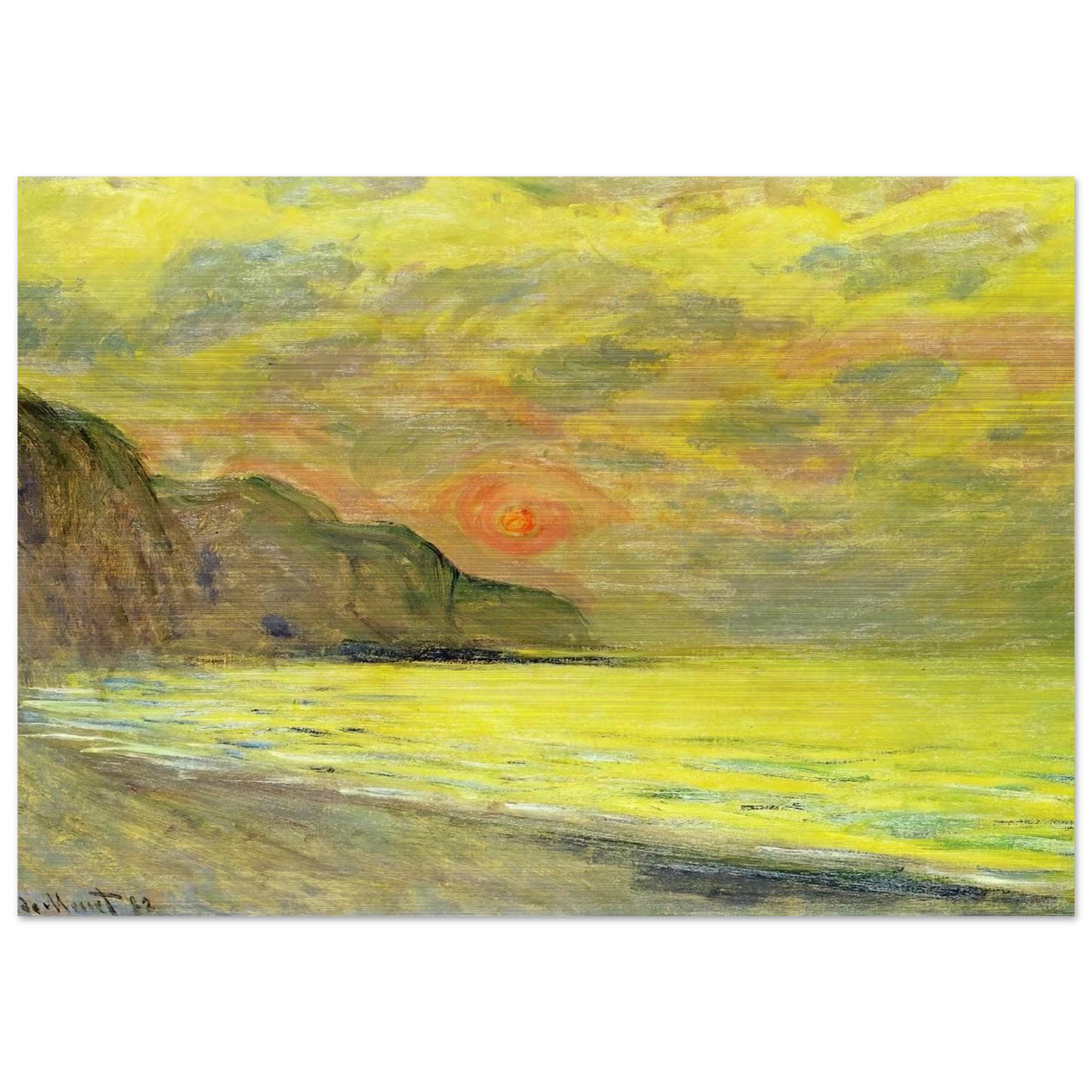Sunset, Foggy Weather, Pourville - claude monet Brushed Aluminum Print - 70x100 cm / 28x40 inches | claude monet Aluminum Print | claude monet Prints